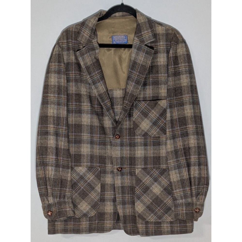 Vintage Pendleton Topster Wool Brown Earth Tone Plaid Shirt Jacket USA L